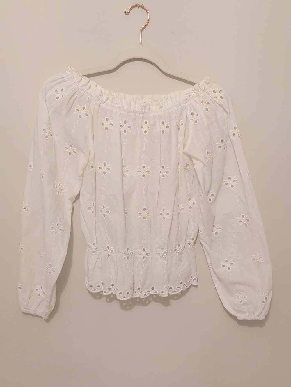 Japna White Eyelet Off-Shoulder Peasant Top- Size Small